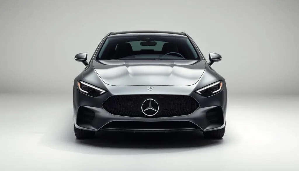 A sleek and modern 2026 Mercedes-Benz EQE in a well-lit studio setting. The electric sedan is positioned in the foreground, showcasing its updated exterior design with a bold, angular front fascia, slimmer headlights, and a sculpted body. The middle ground features a clean, minimalist background, allowing the car to be the focal point. Subtle reflections on the glossy paint surface and soft, directional lighting create a sense of depth and emphasize the vehicle's elegant proportions. The overall mood is one of sophistication and technological advancement, reflecting the incremental updates made to the EQE model for the 2026 model year.