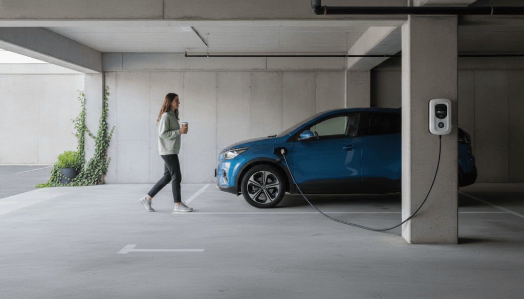 Electric vehicle charging in an apartment parking garage