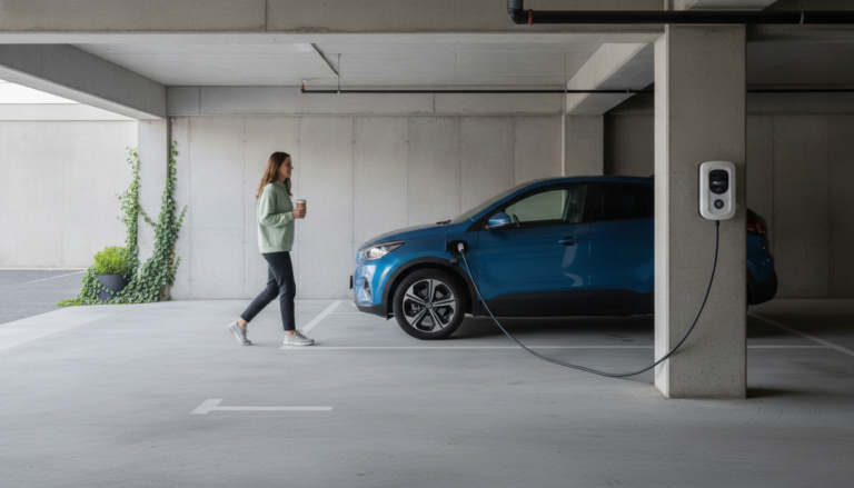 Electric vehicle charging in an apartment parking garage